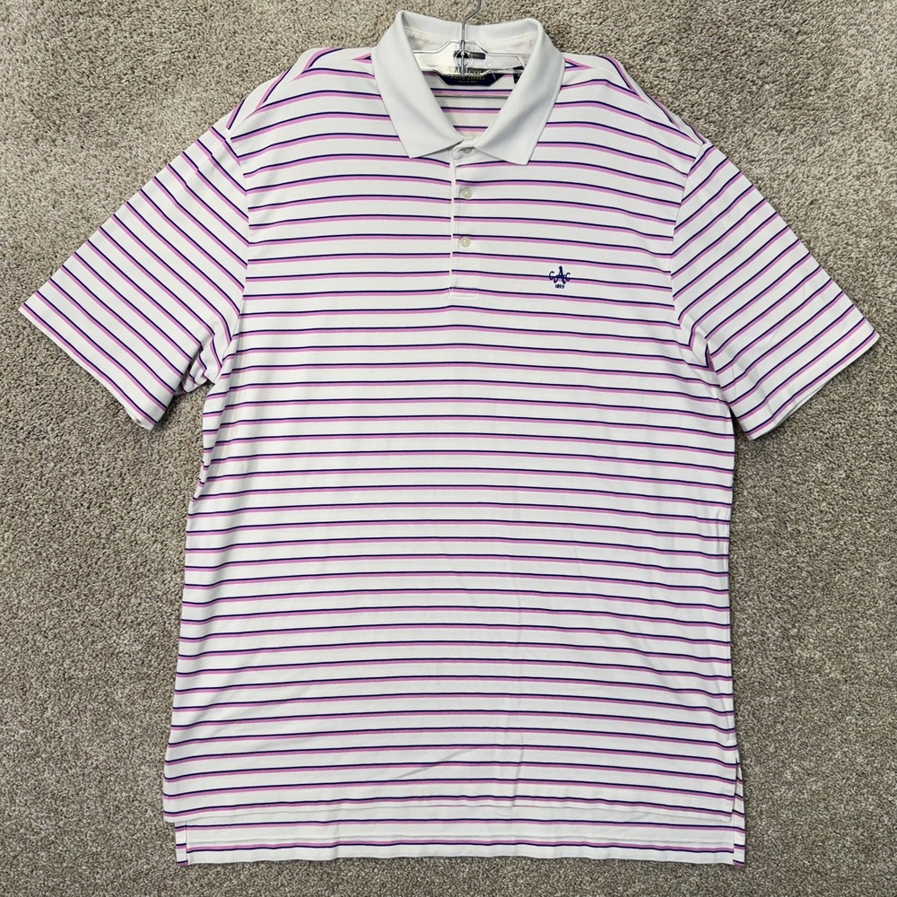 Polo Ralph Lauren Polo Shirt Mens XL Performance White Purple Striped EUC